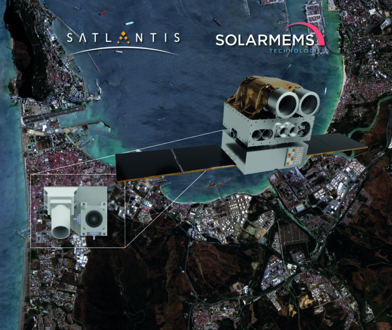 Rendering of SATLANTIS ELCANO-1 satellite and SolarMEM's Micro StarTracker